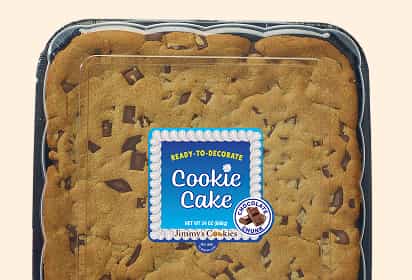 chocolate chunk cookie cake Close-up view of a chocolate chunk cookie cake in a square baking tray