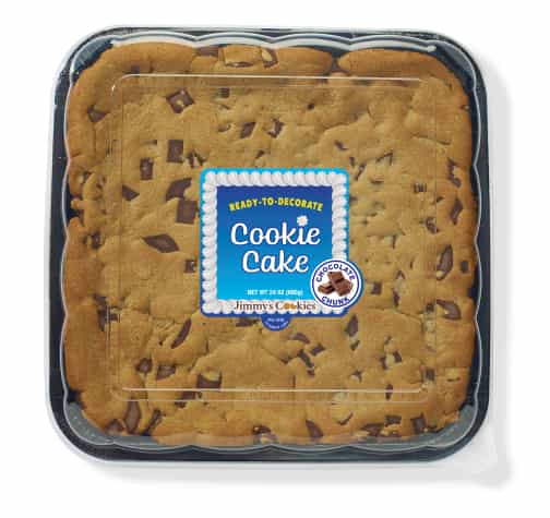 Chocolate chunk cookie cake in square baking tray